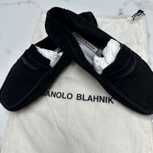 Manolo Blahnik Black Suede Driving Moccasins Size 38